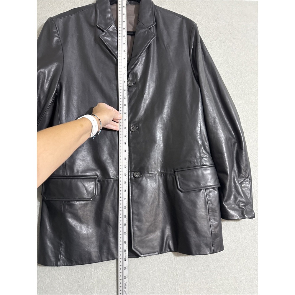 Vtg Mens Leather Coat Banana Republic Black L  Jacket Blazer Rockabilly Y2K Soft - Picture 13 of 16